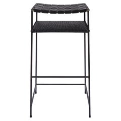Woven Black Leather and Danish Cord Bar Stool