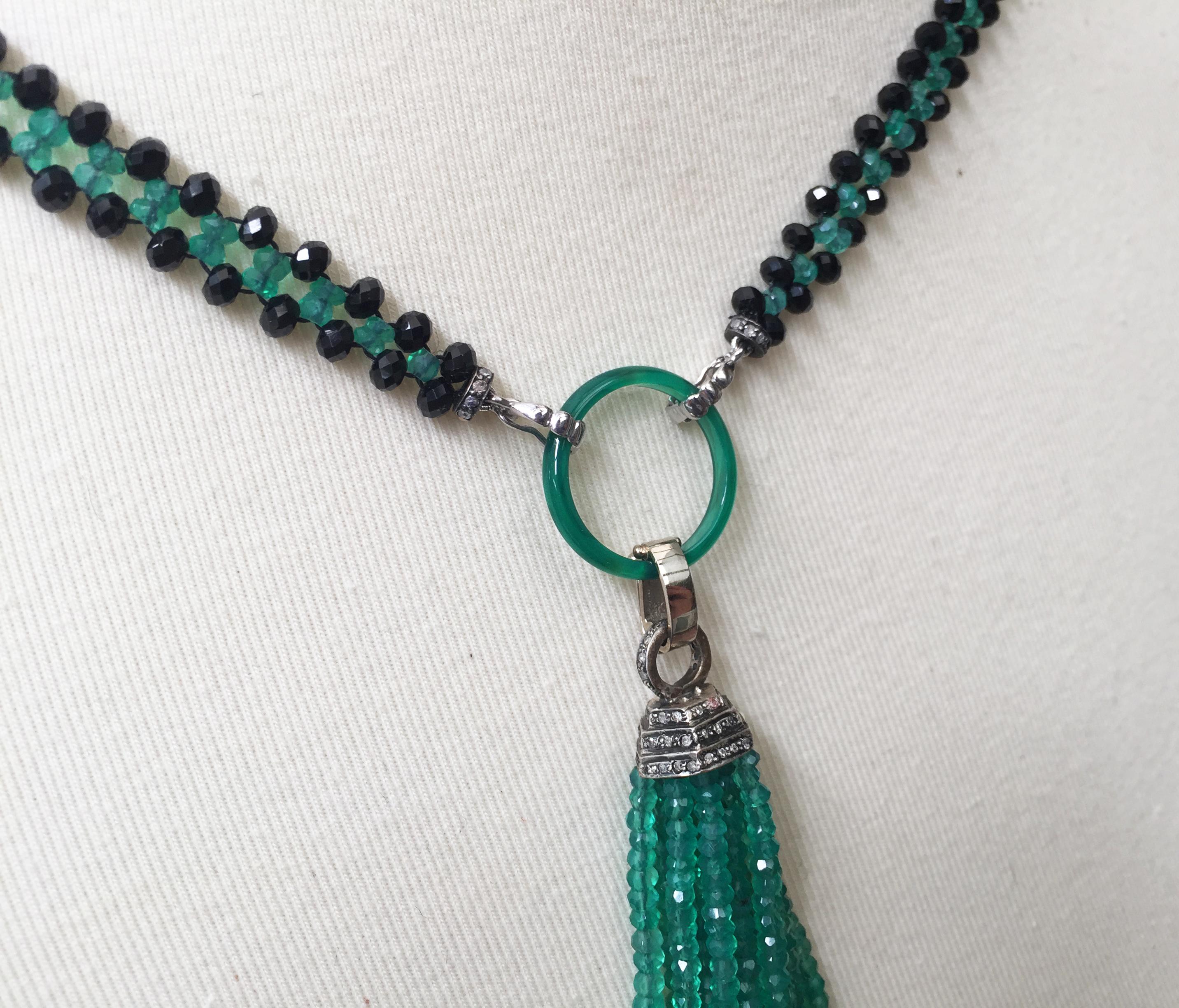 Bead Marina J Woven Black Spinel and Green Onyx sautoir with Diamond and Onyx Tassel 