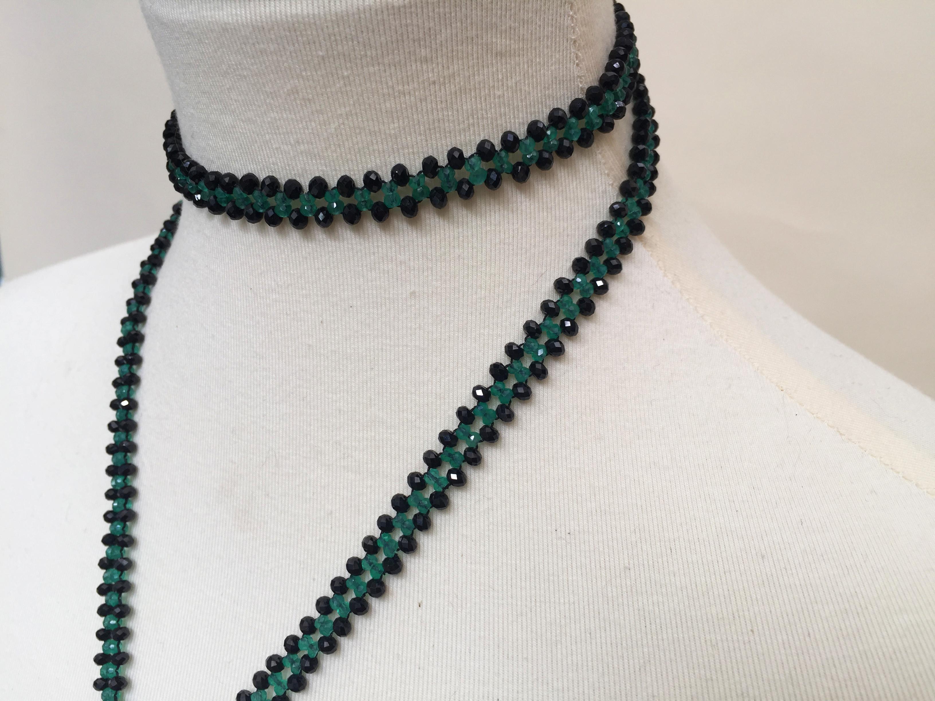 Marina J Woven Black Spinel and Green Onyx sautoir with Diamond and Onyx Tassel  2