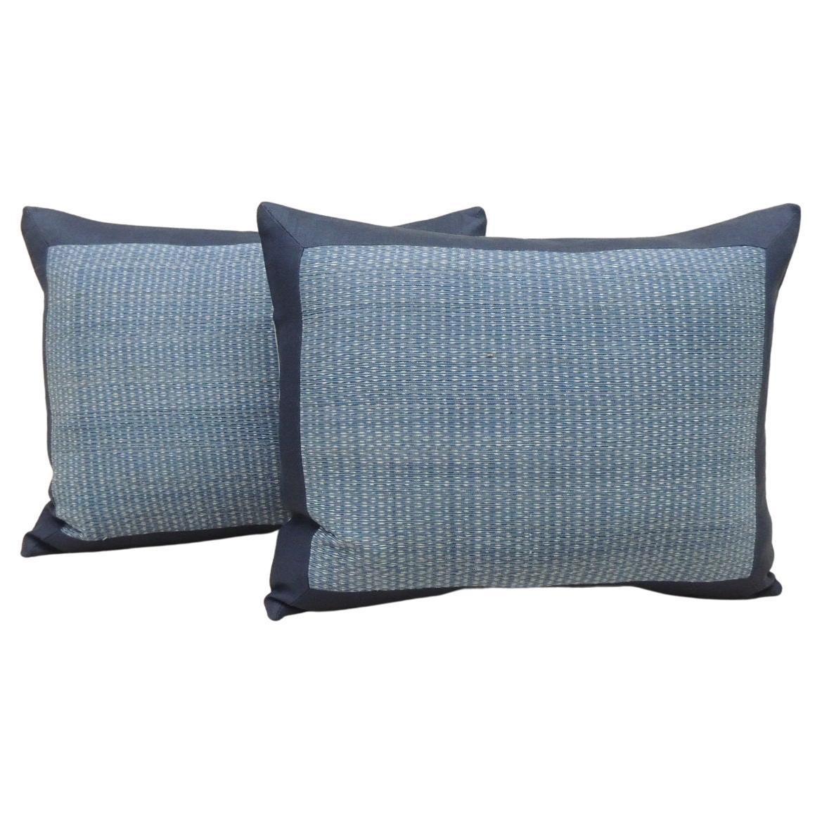 Woven Blue and White Ikat Bolster Decorative Pillows