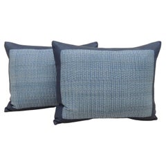 Vintage Woven Blue and White Ikat Bolster Decorative Pillows