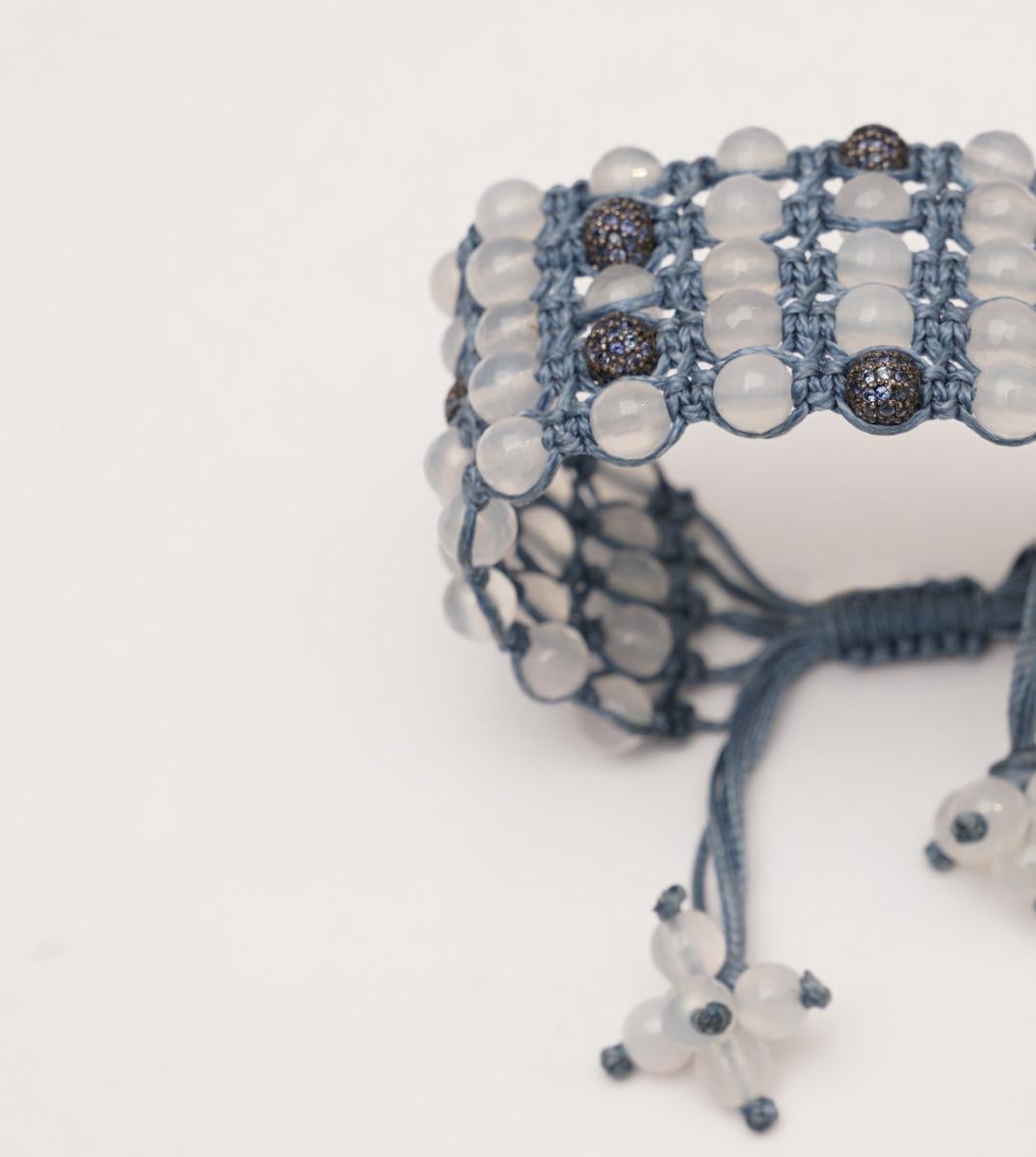 Woven Blue Sapphire and Chalcedony Beaded Bracelet 1