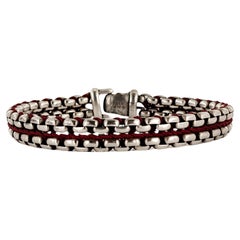 Woven Box Chain Bracelet Sterling Silver with Red Nylon, 10mm