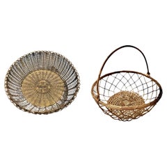 Woven Brass Baskets Set of 2, Handcrafted Kitchen Bread Basket Muffin Basket