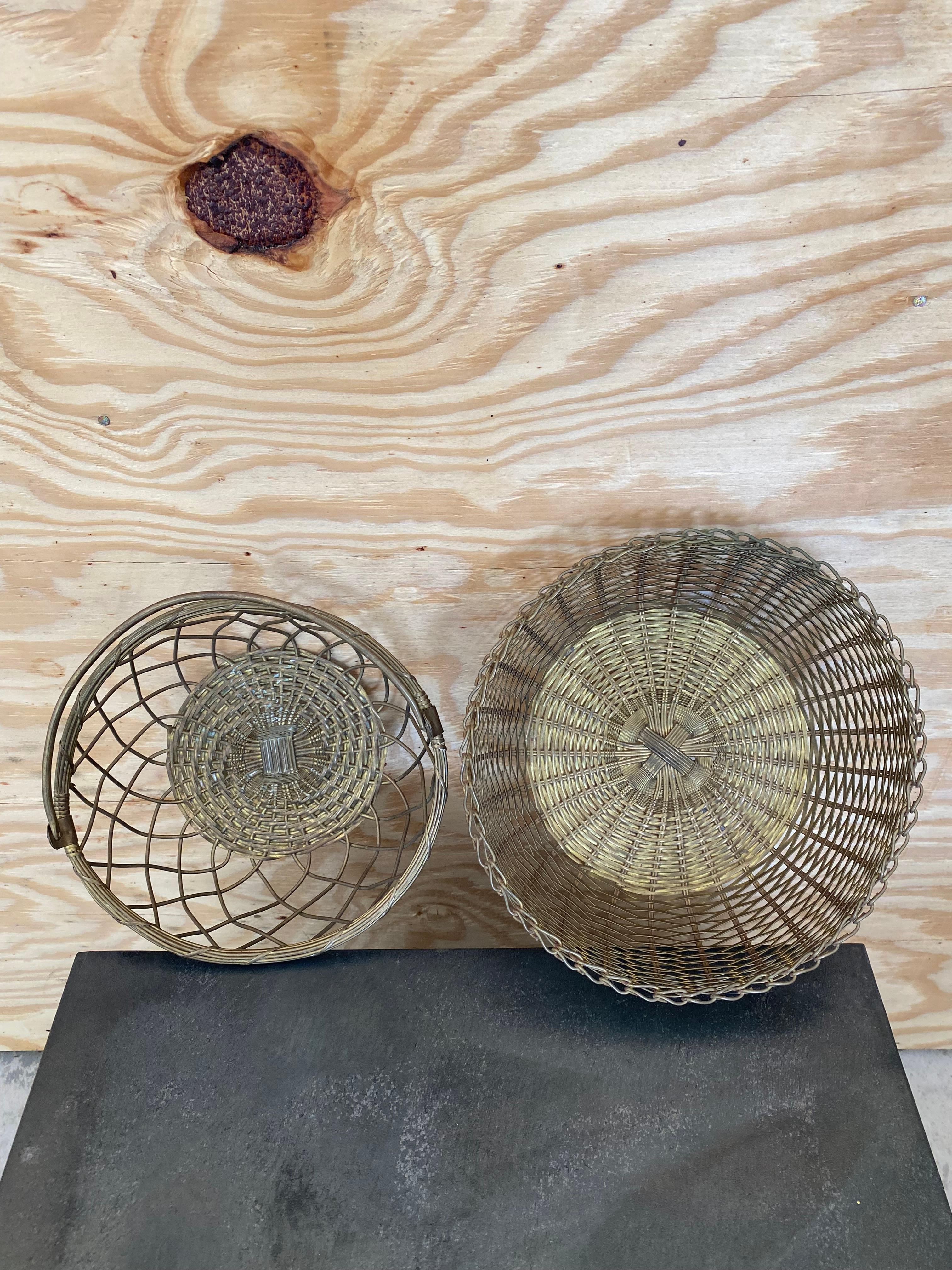 Woven Brass Egg Baskets, Set of 2 For Sale 6