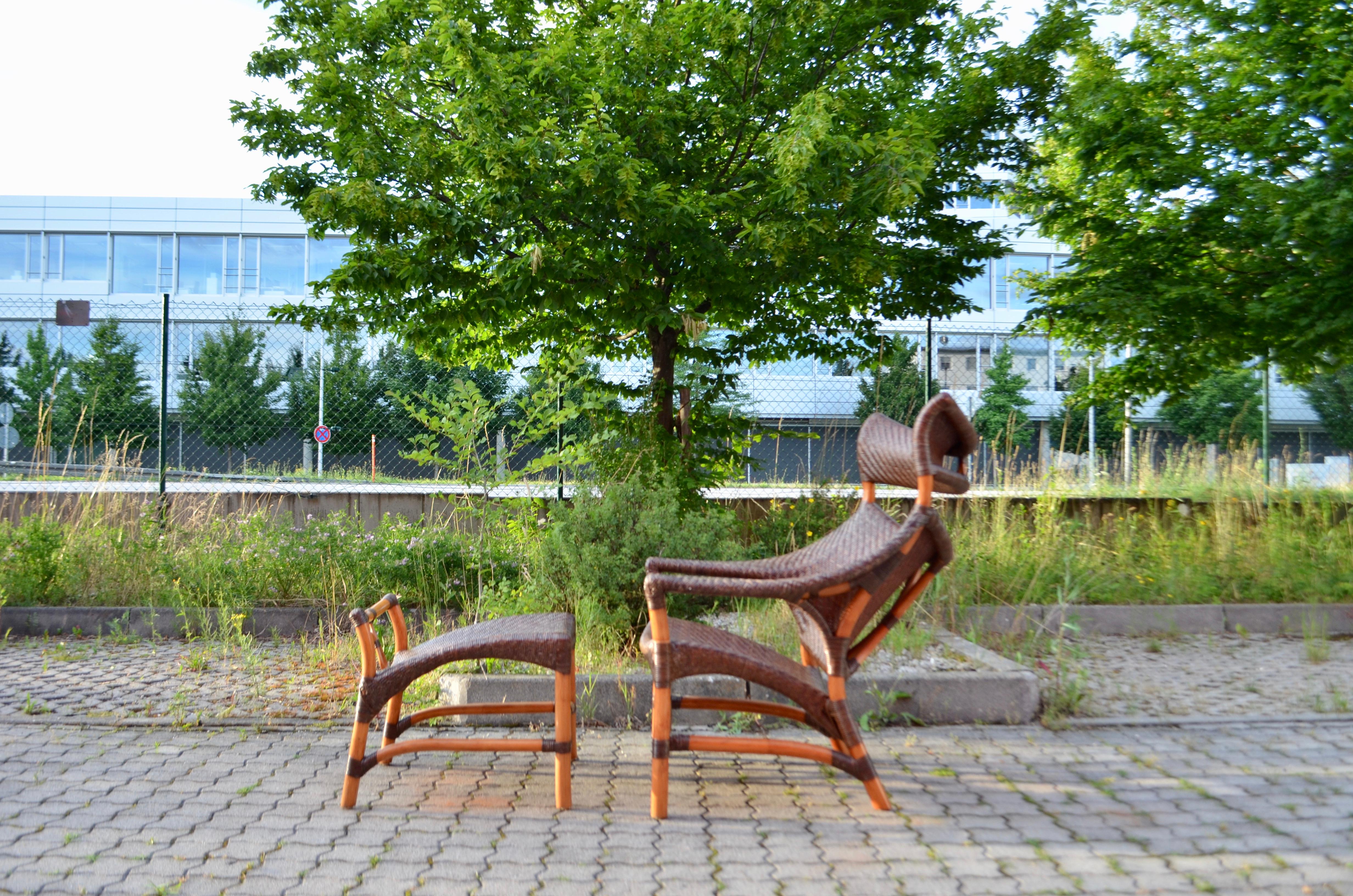 Japonisme Woven Cane Bamboo Lounge Chair Yuzuru Yamakawa C, 261 Yamakawa Rattan For Sale