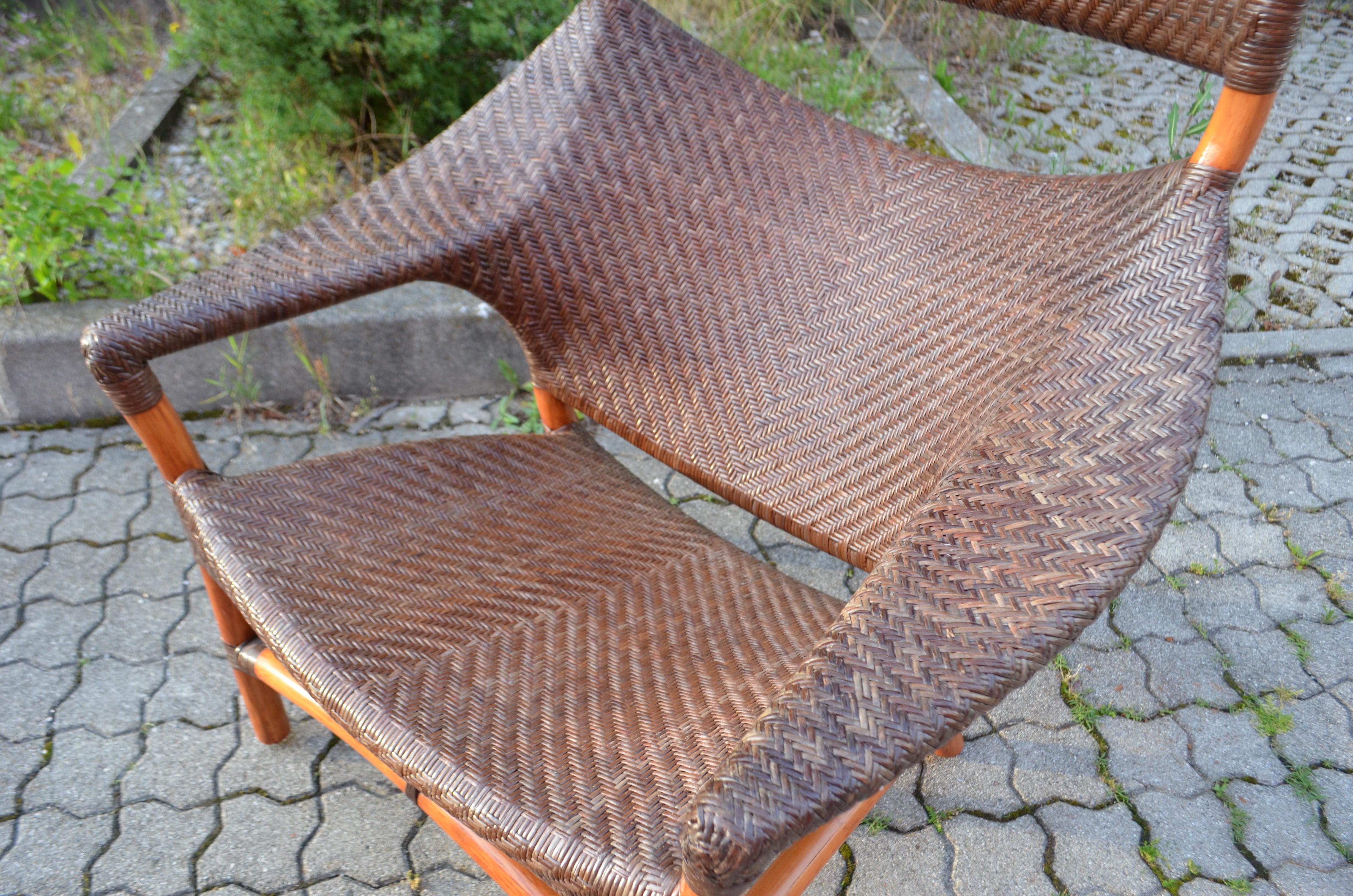 Lacquered Woven Cane Bamboo Lounge Chair Yuzuru Yamakawa C, 261 Yamakawa Rattan For Sale