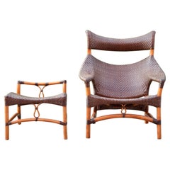 Fauteuil de salon en bambou tressé et cannage Yuzuru Yamakawa C, 261 Yamakawa Rattan