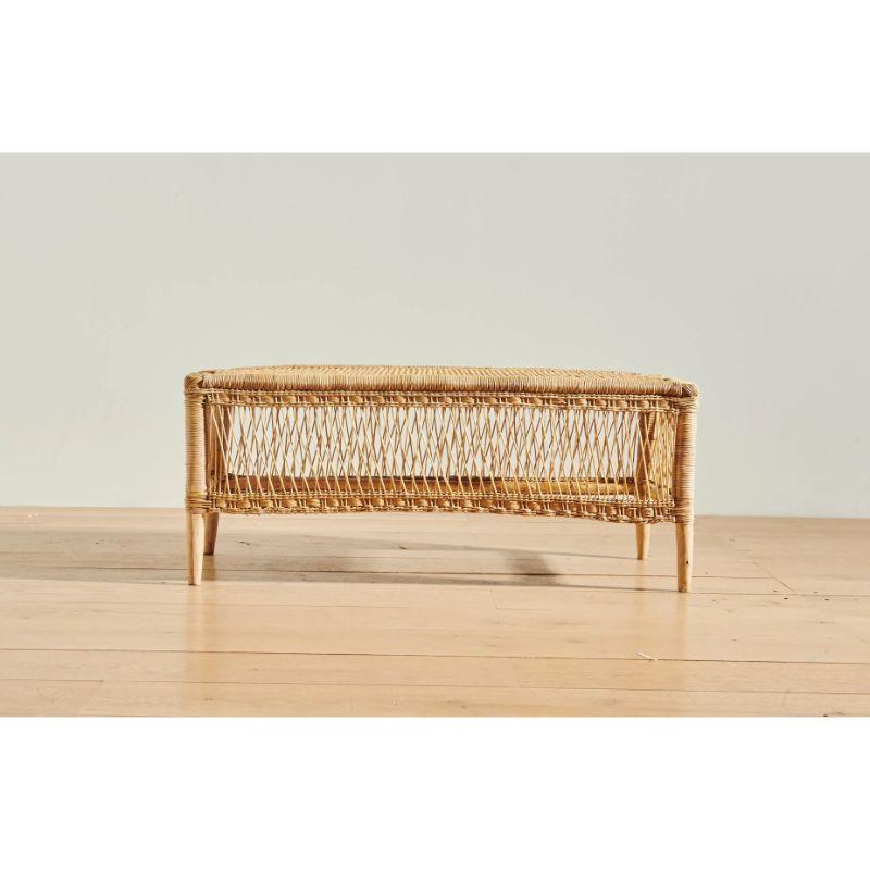 International Style Handwoven Malawi Cane Bench in Open Weave