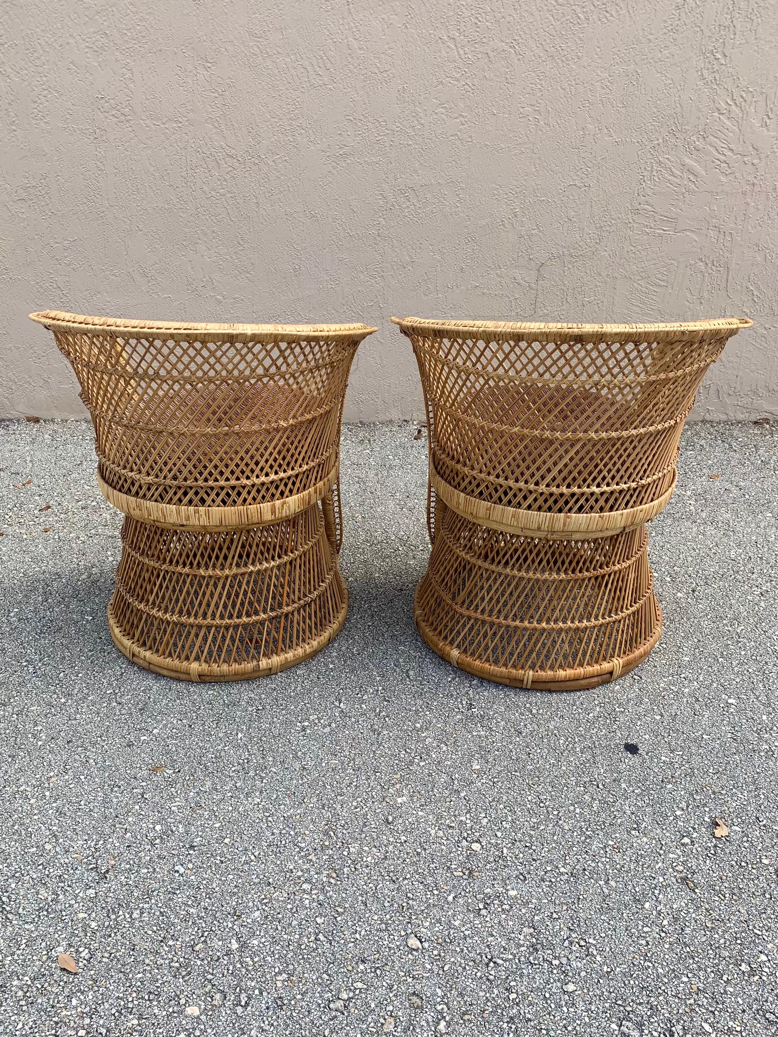 Bamboo Woven Cane Emmanuelle Style Chairs