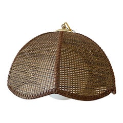 Vintage Woven Cane or Wicker Swag Pendant with Globe Light