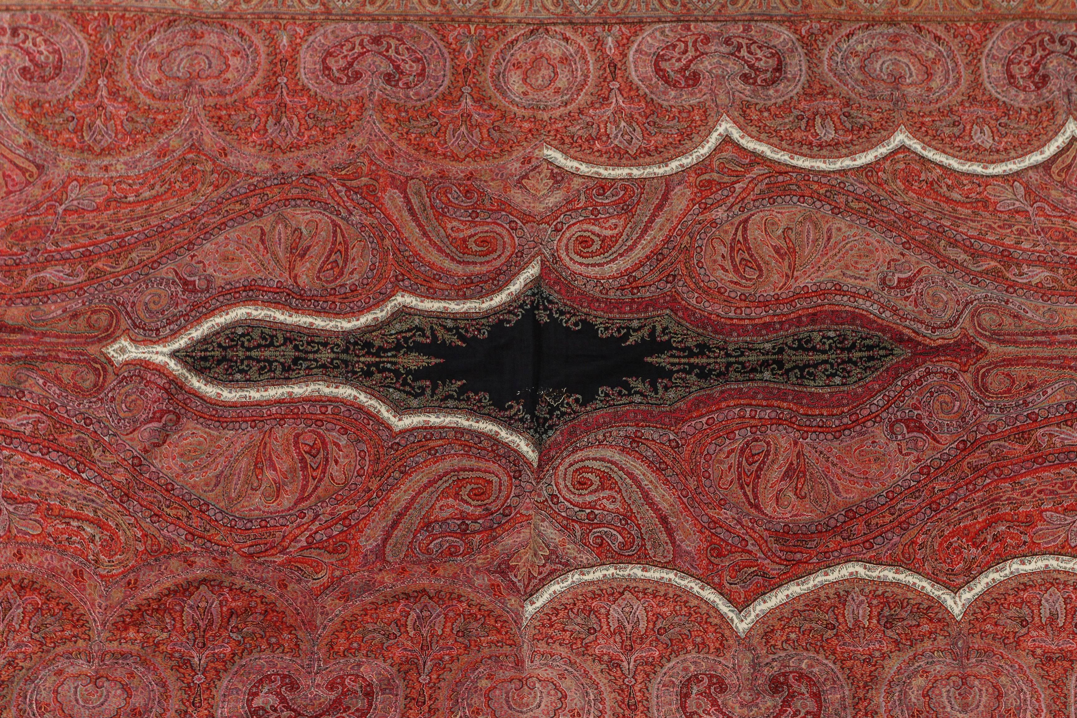 Brown Antique Cashmere Paisley Throw Textile Shawl, 1850-1890 For Sale