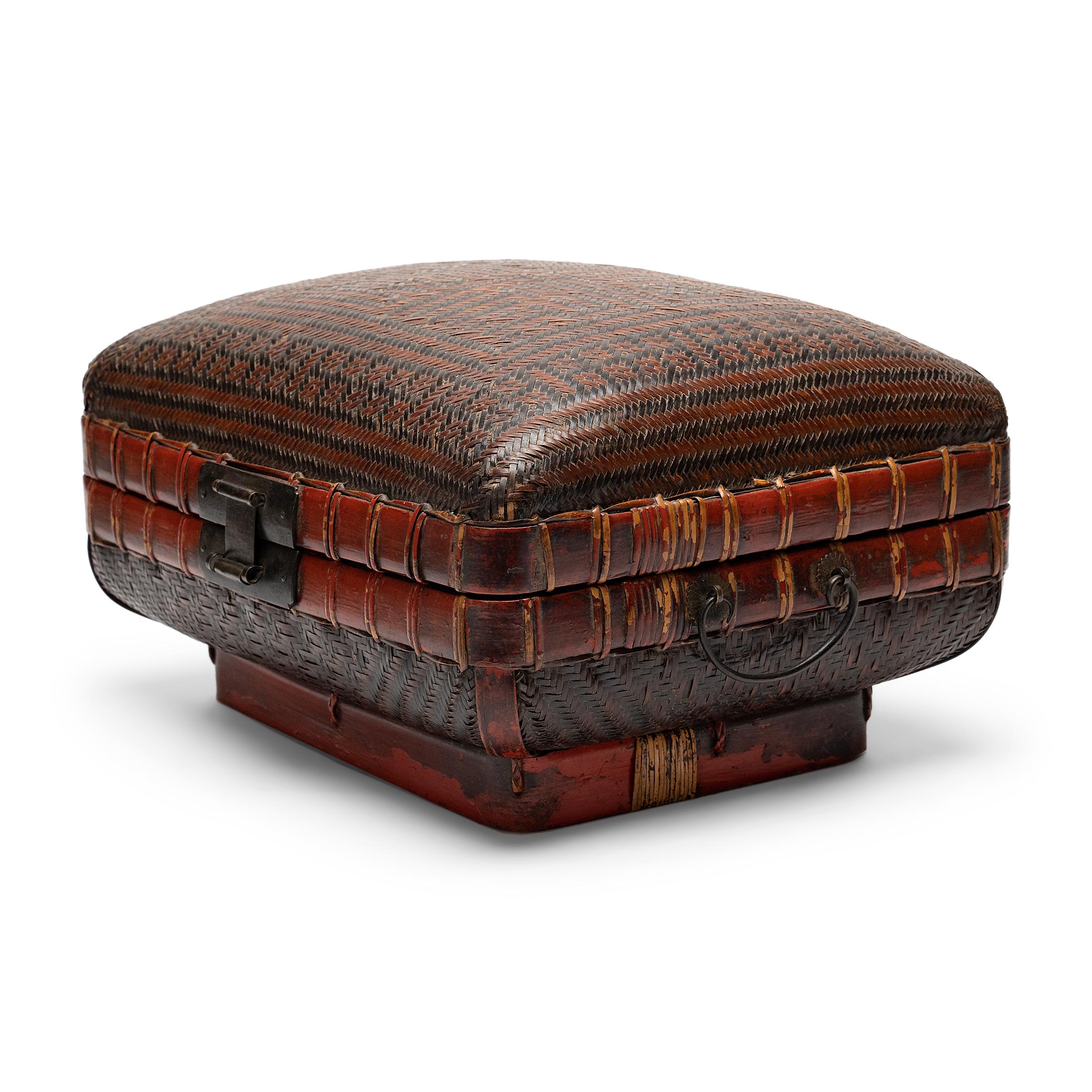 Qing Woven Chinese Blessings Box, c. 1900 For Sale