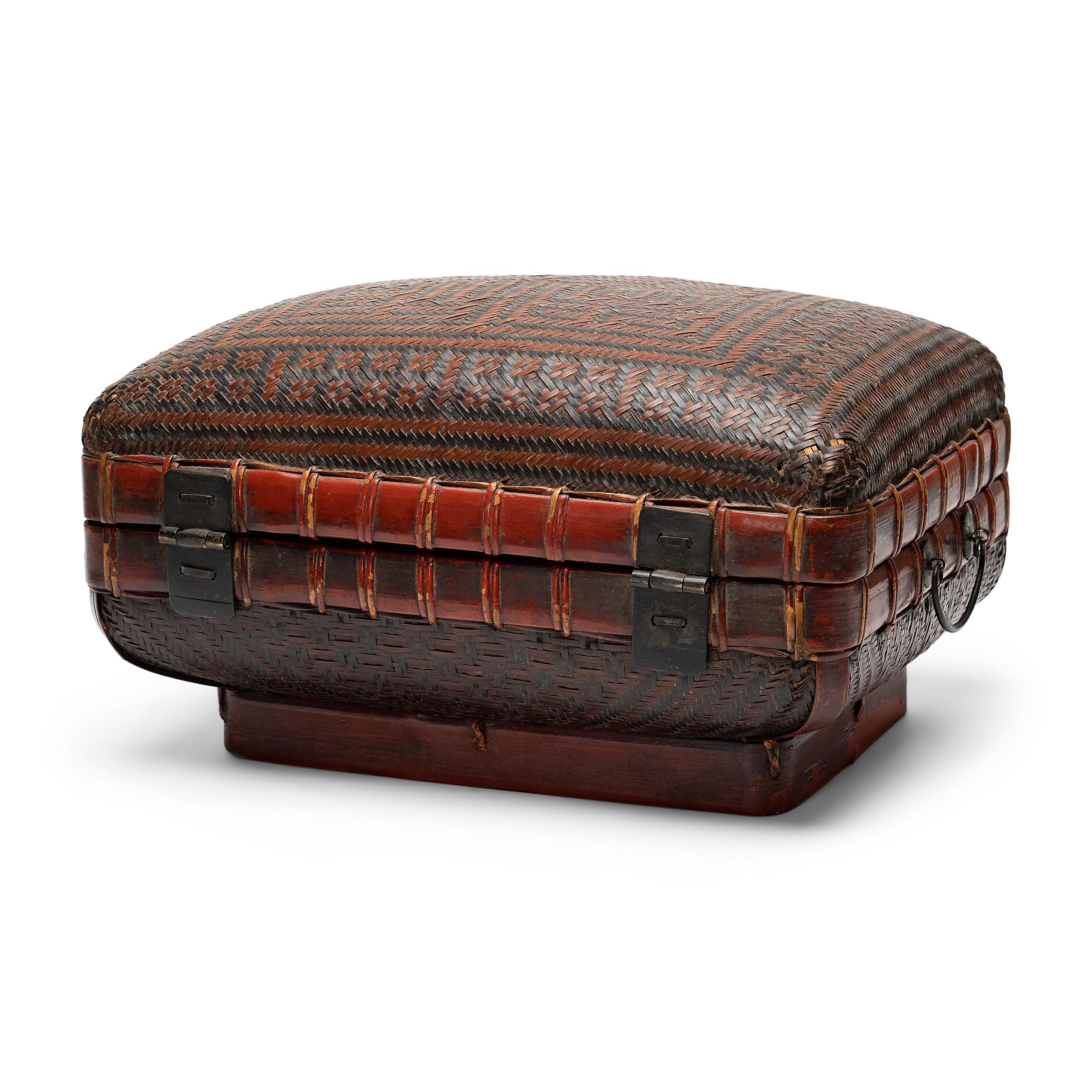 Lacquered Woven Chinese Blessings Box, c. 1900 For Sale