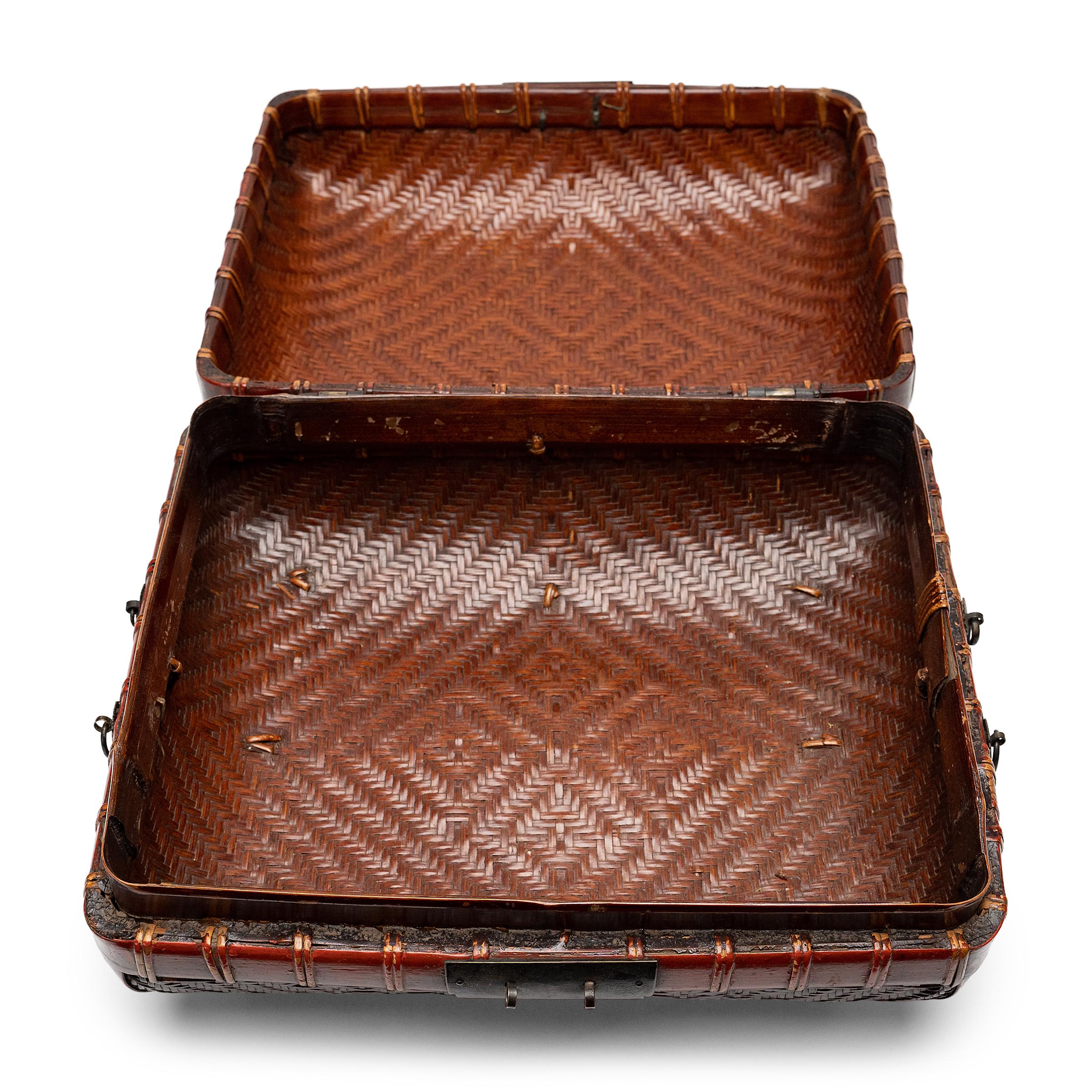 Bamboo Woven Chinese Blessings Box, c. 1900 For Sale