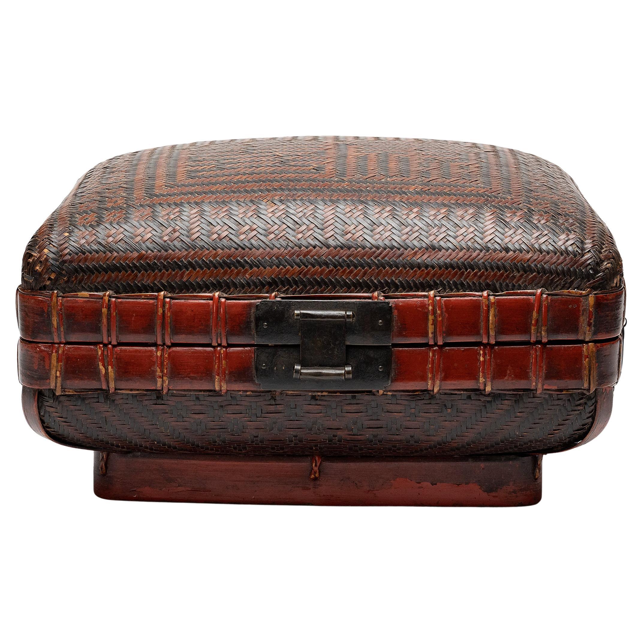 Woven Chinese Blessings Box, c. 1900 For Sale