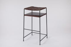 Tabouret de bar en cuir chocolat tissé