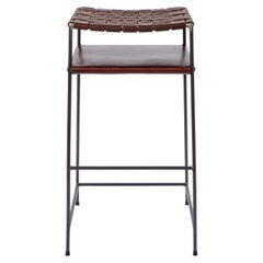 Woven Chocolate Leather Bar Stool