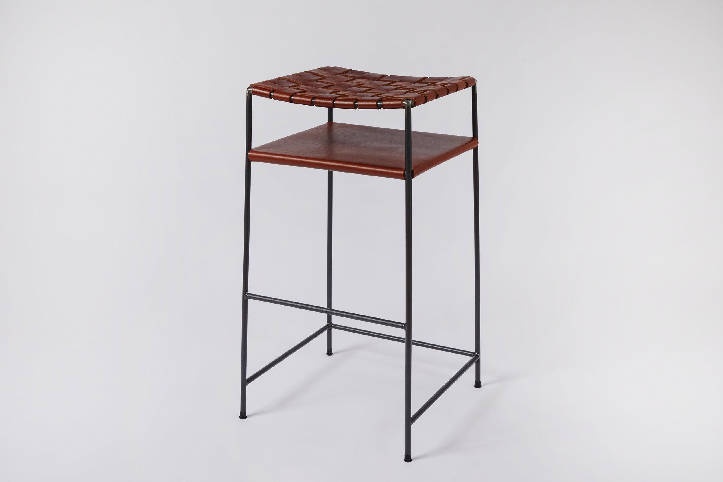 The leather seat is woven by a master weaver with decades of experience.

We use 70% recycled steel for the frame. For an additional charge the frames can be plated in bronze, polished nickel, or brushed nickel. 

Designed by a former art dealer who