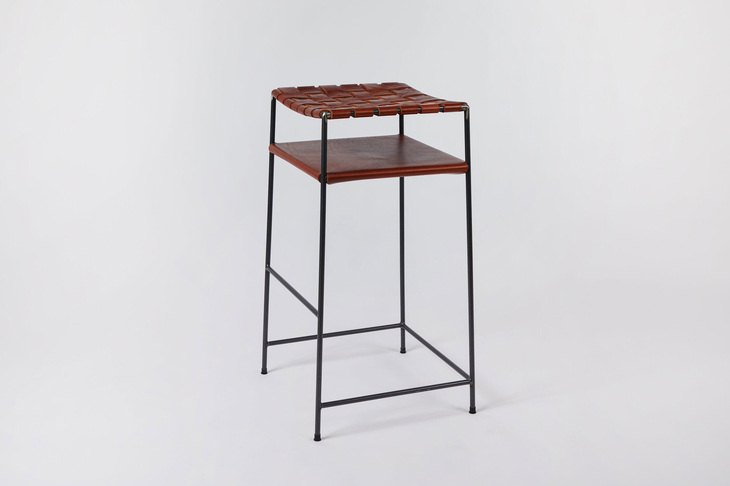 Modern Woven Cognac Leather Bar Stool For Sale
