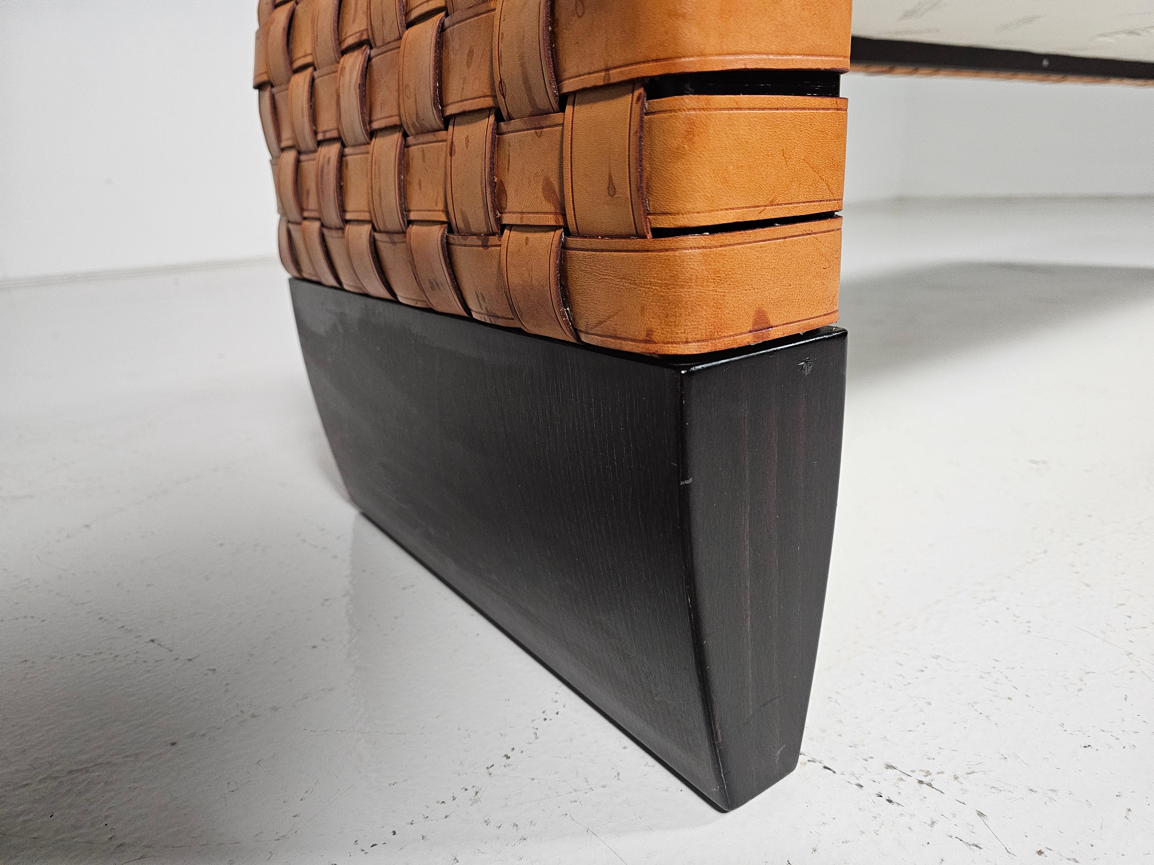 Woven cognac leather Brera bench by Guglielmo Ulrich for Matteo Grassi, 1990s 2