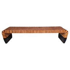 Vintage Woven cognac leather Brera bench by Guglielmo Ulrich for Matteo Grassi, 1990s