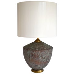 Vintage Woven Copper Basket Form Table Lamp