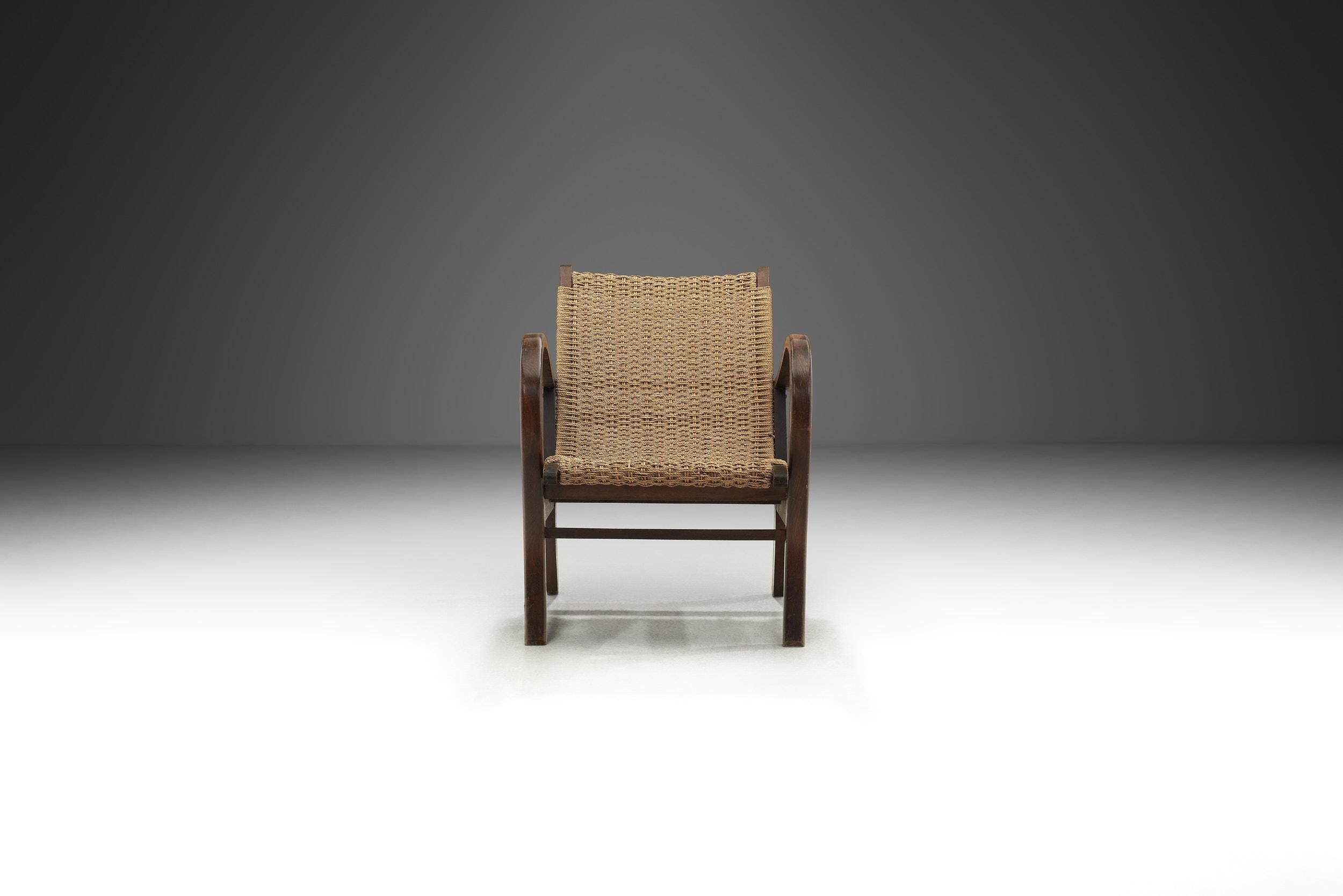 Bauhaus Woven Cord Chair with Steam Bent Arms, Germany circa 1930s
