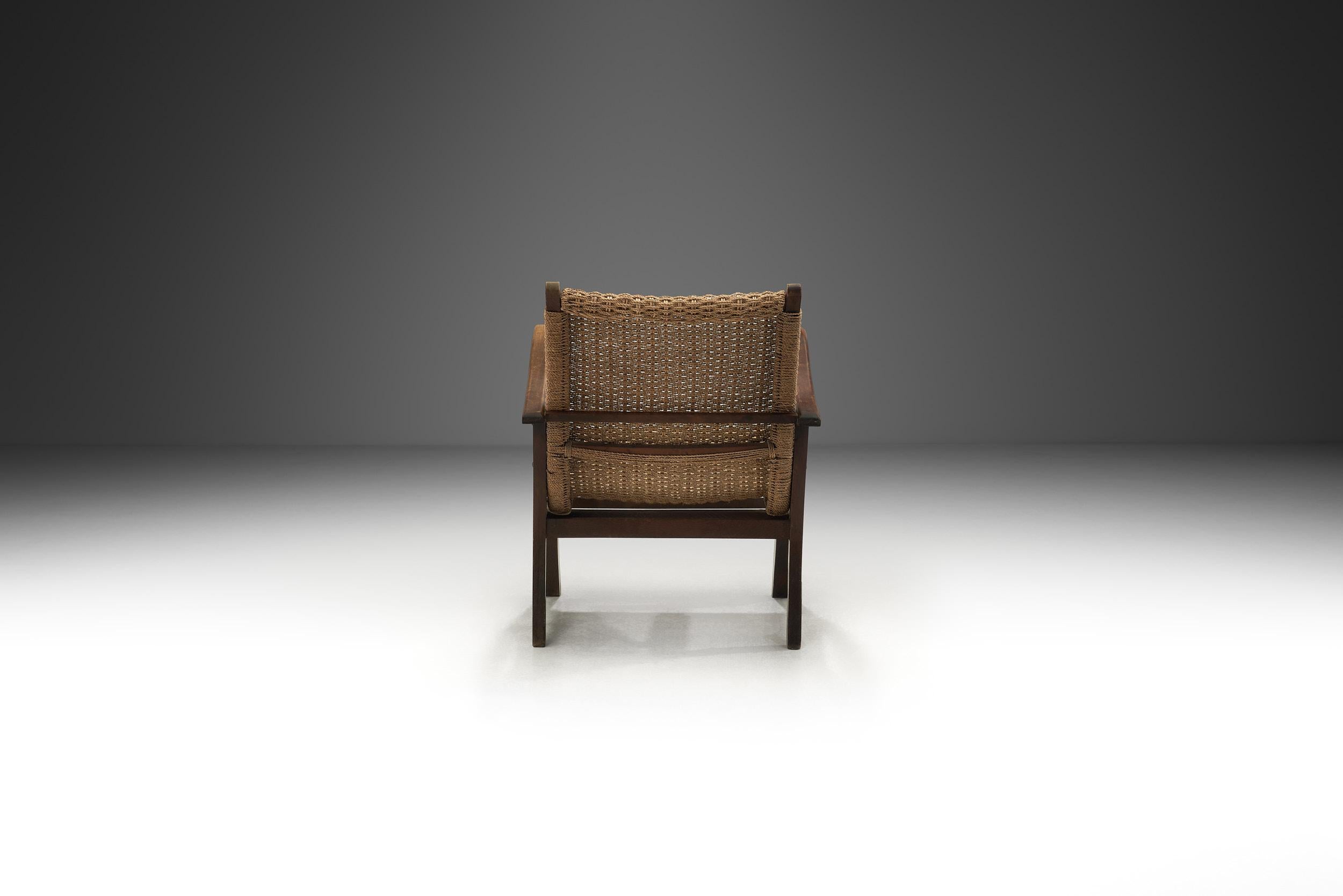 Woven Cord Chair with Steam Bent Arms, Germany circa 1930s In Good Condition In Utrecht, NL