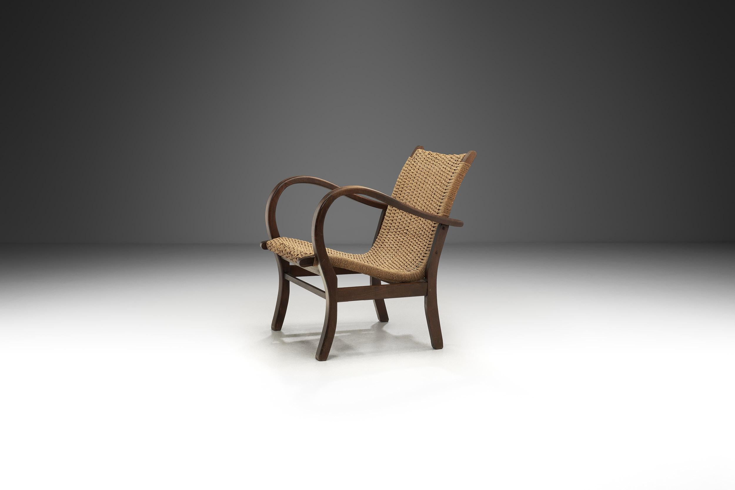 Mid-20th Century Woven Cord Chair with Steam Bent Arms, Germany circa 1930s