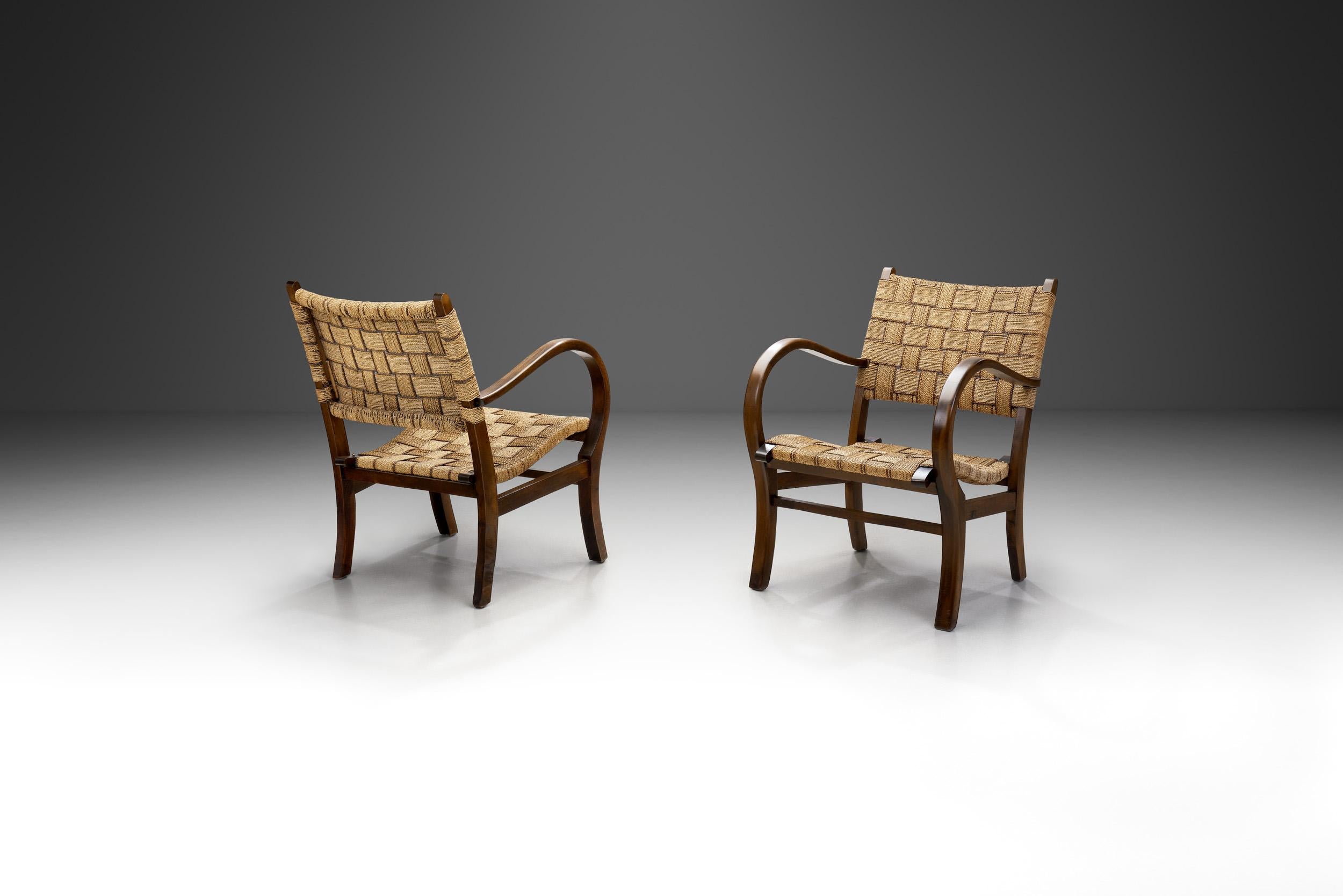 Mid-Century Modern Woven Cord Chairs in the Manner of Erich Dieckmann, Germany circa 1950s