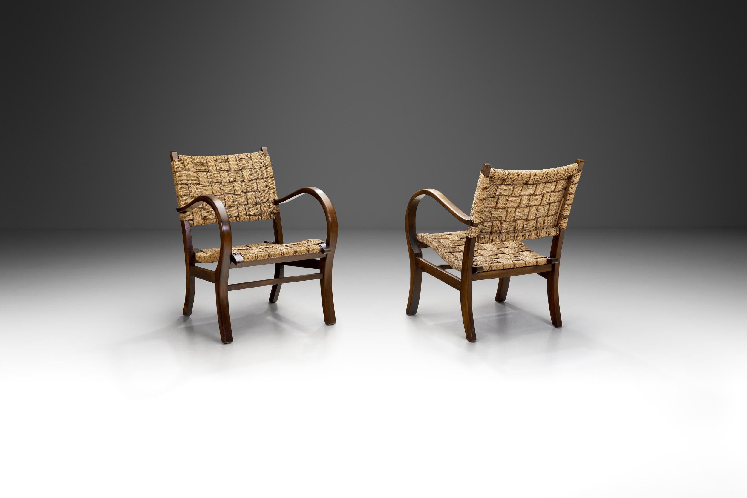 Woven Cord Chairs in the Manner of Erich Dieckmann, Germany circa 1950s In Good Condition In Utrecht, NL
