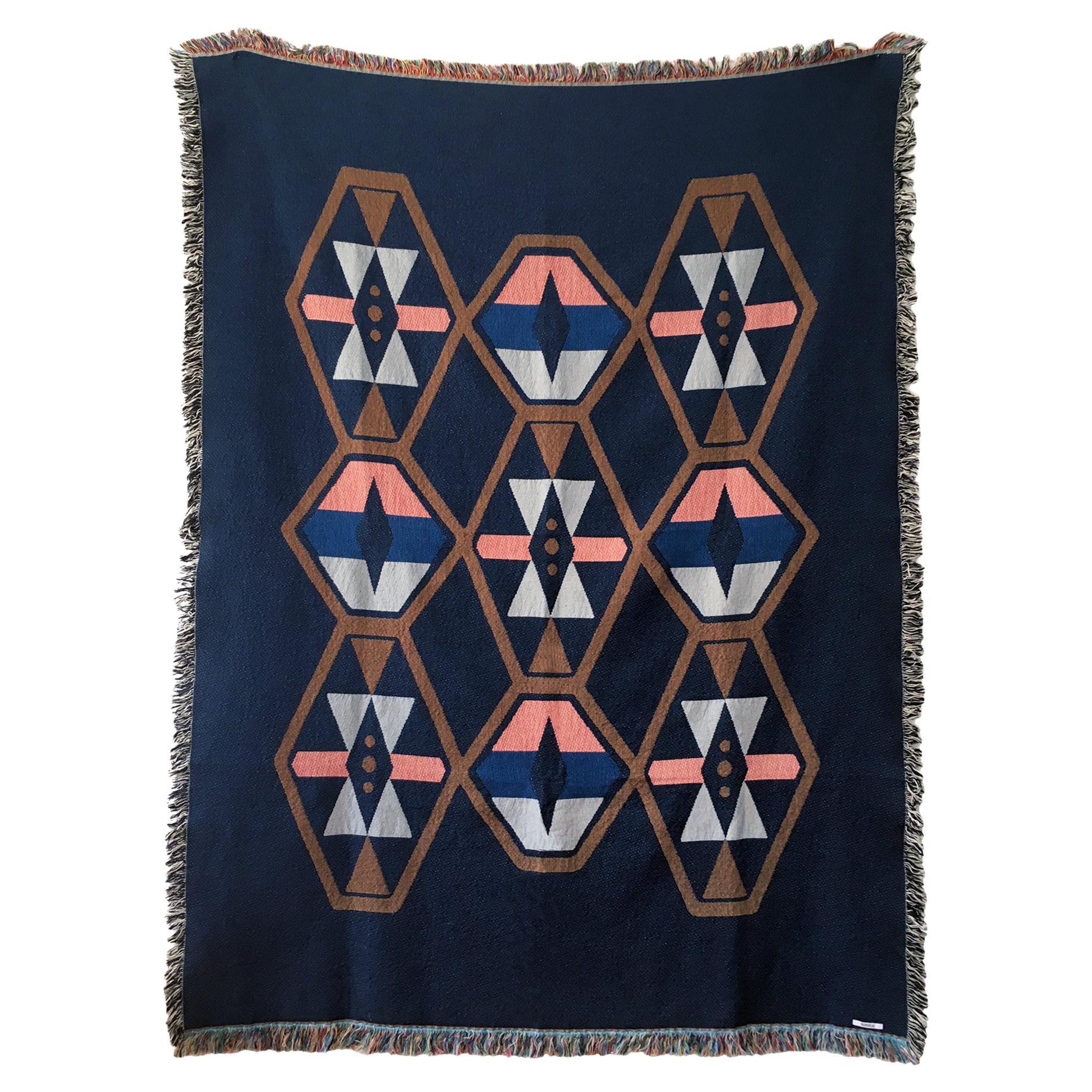 Loom Woven Cotton Throw Blanket, Navy Blue Twilight Geo, 54 x 72, In