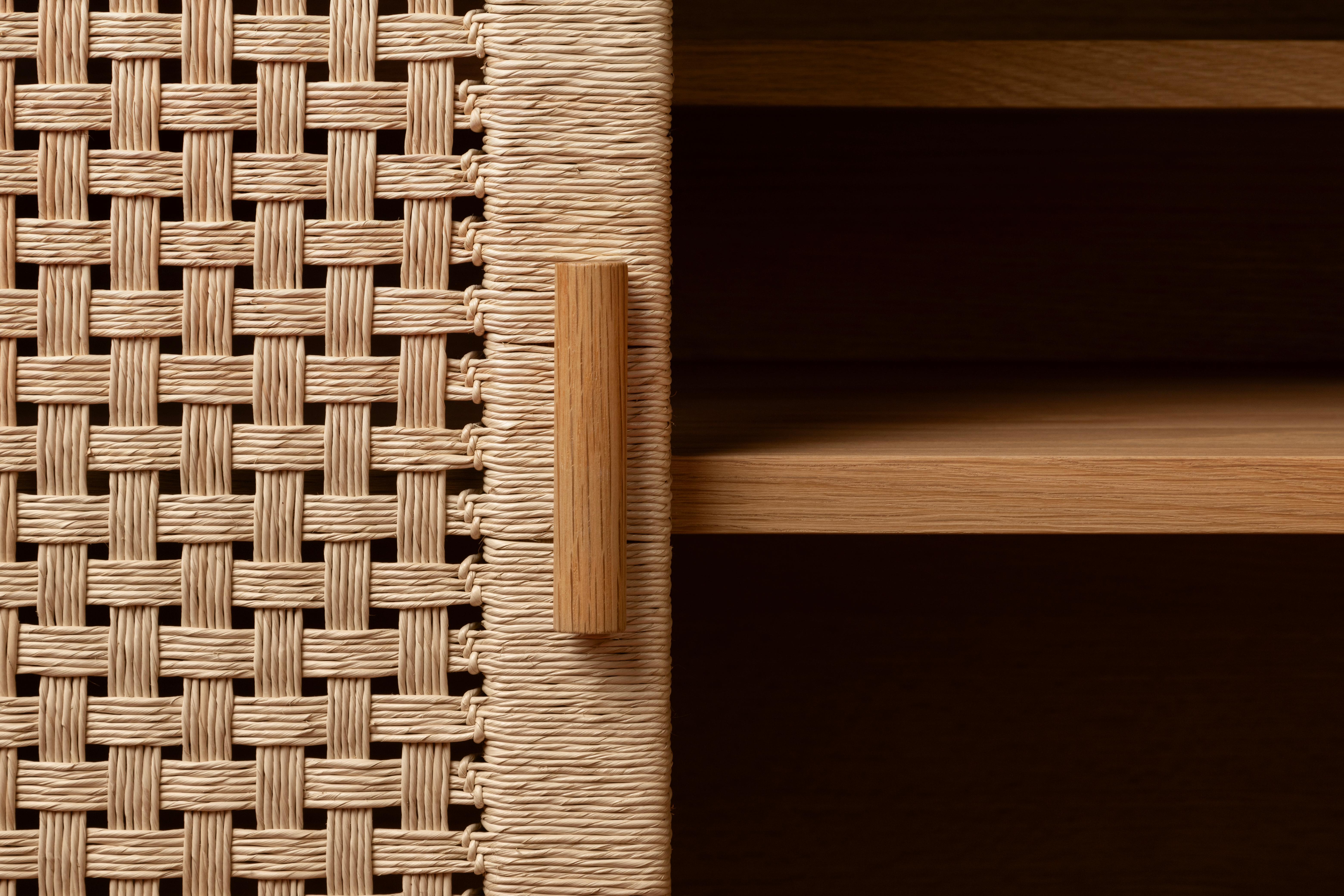 Woven Credenza with Handwoven Palm Cord Doors by Michael van Beuren from LUTECA In New Condition For Sale In New York, NY