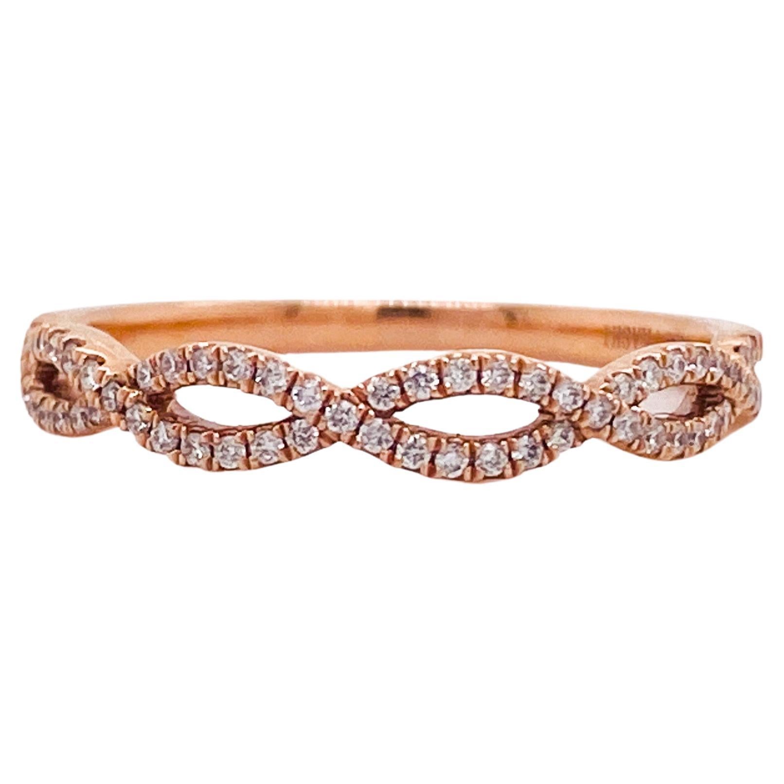 Woven Criss-Cross Diamond Ring with 0.19cttw in 14k Rose Gold with Twist For Sale