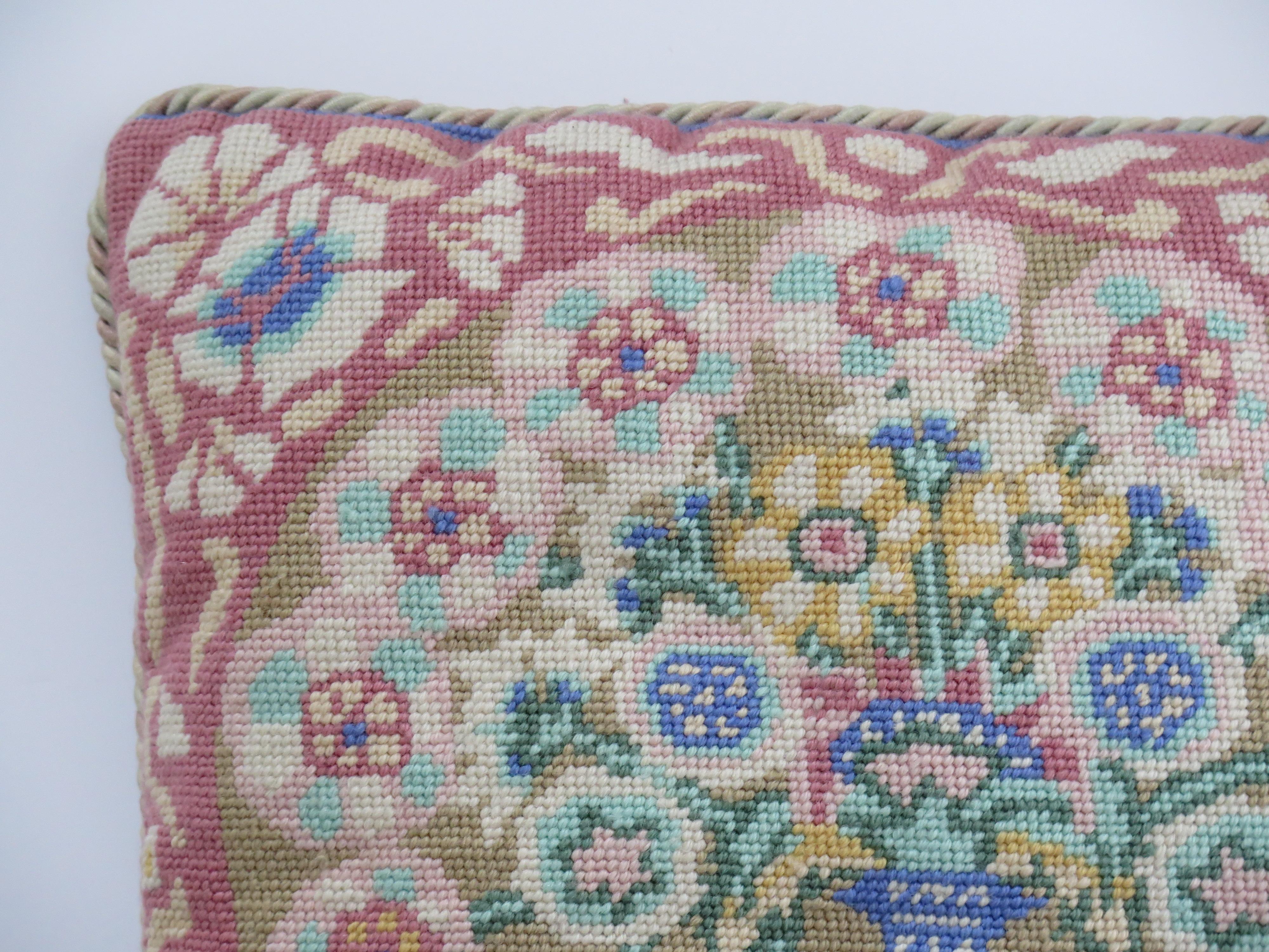 20th Century Woven Cushion or Pillow with Flower Vase pattern in pastel shades, Circa 1930s For Sale