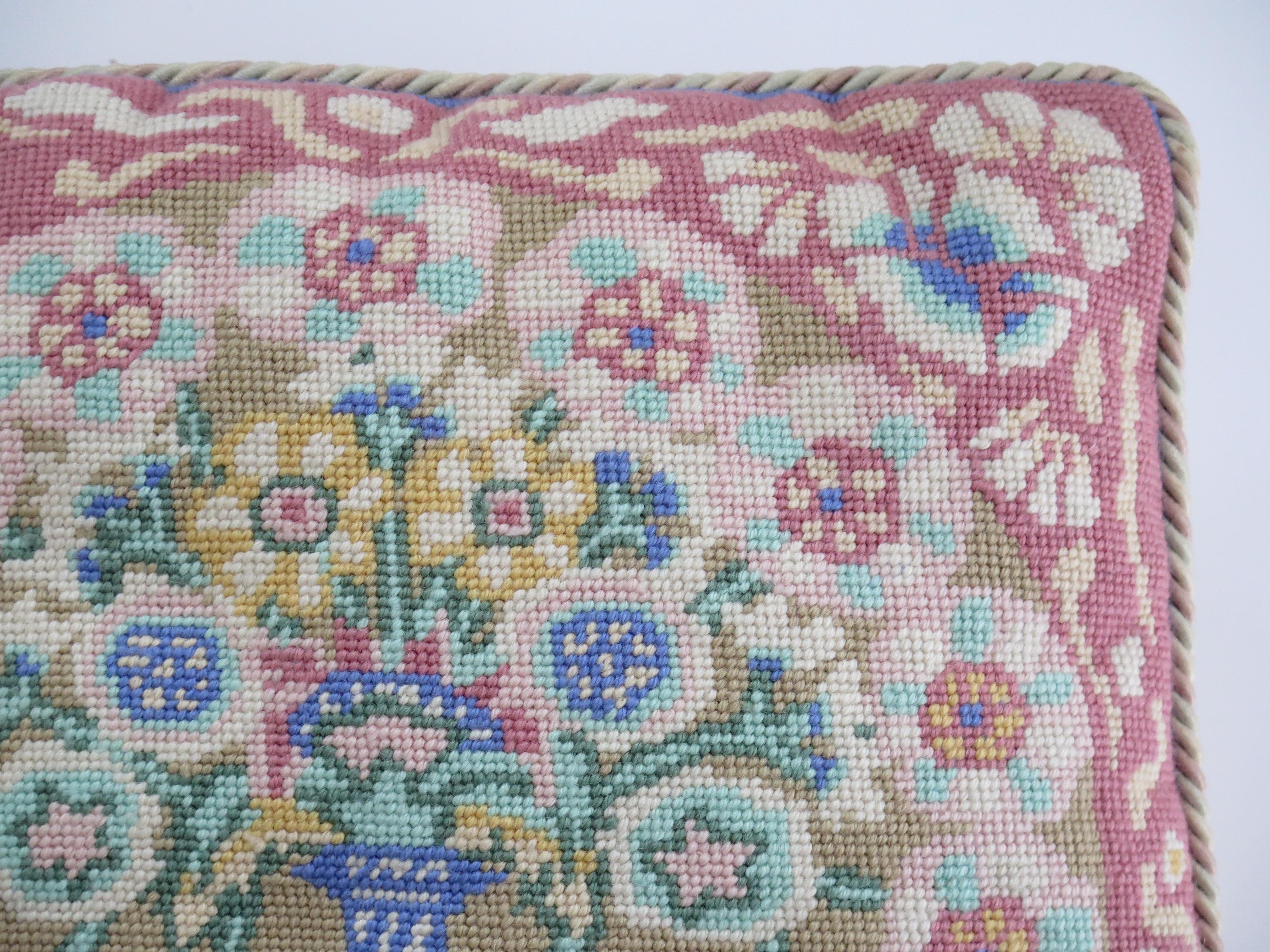Fabric Woven Cushion or Pillow with Flower Vase pattern in pastel shades, Circa 1930s For Sale