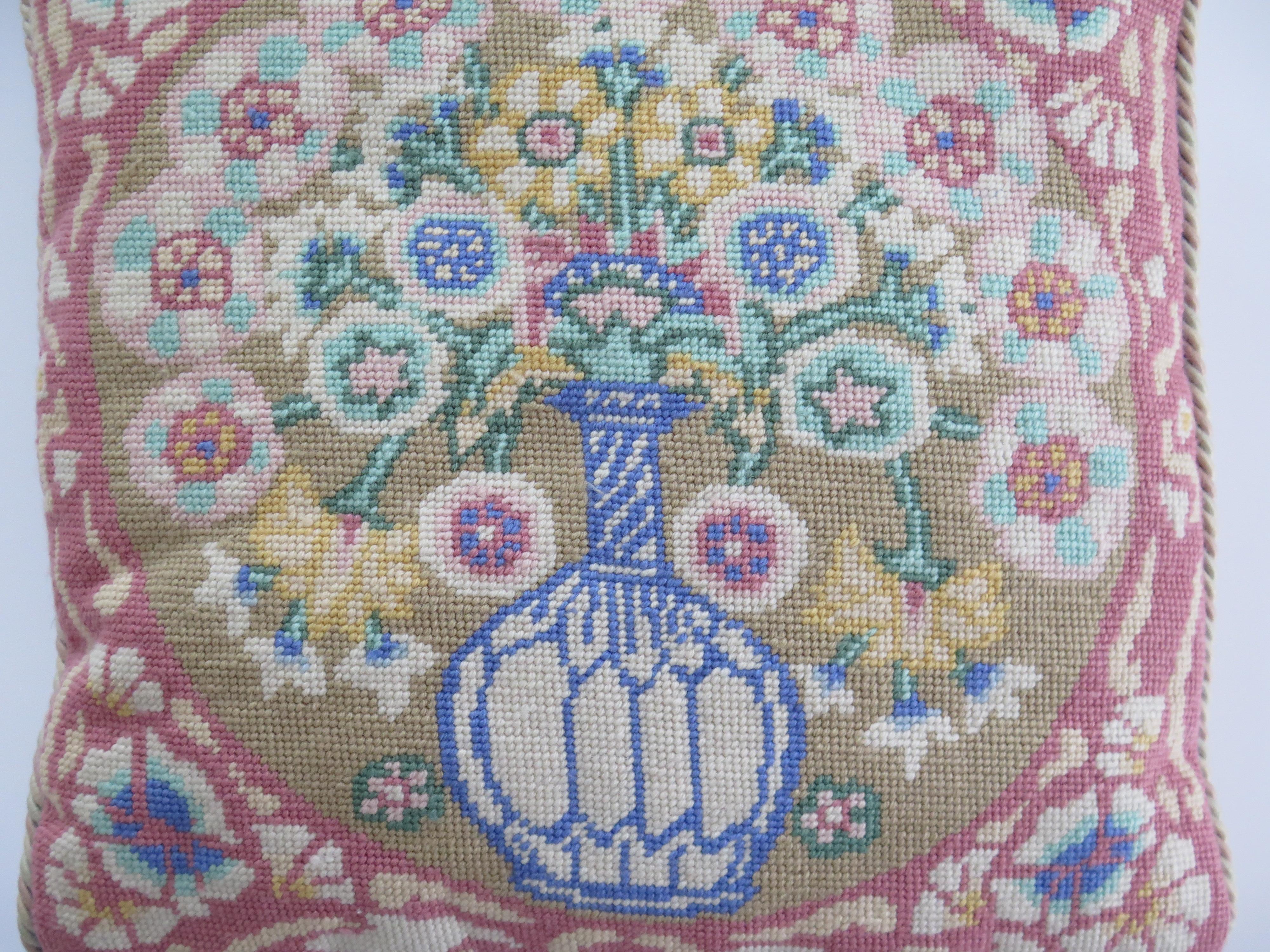 Woven Cushion or Pillow with Flower Vase pattern in pastel shades, Circa 1930s For Sale 2