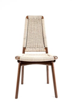 High Back Chair, Woven Danish Cord, Walnut, Hardwood, Mid Century, Dining