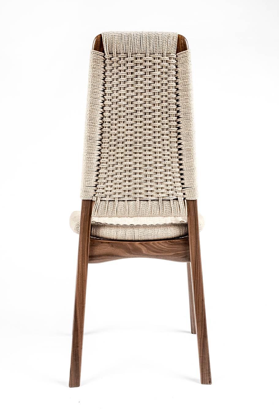 Mid-Century Modern Chair, Woven Danish Cord, Walnut, Hardwood, Mid Century, Dining, Office, Semigood For Sale