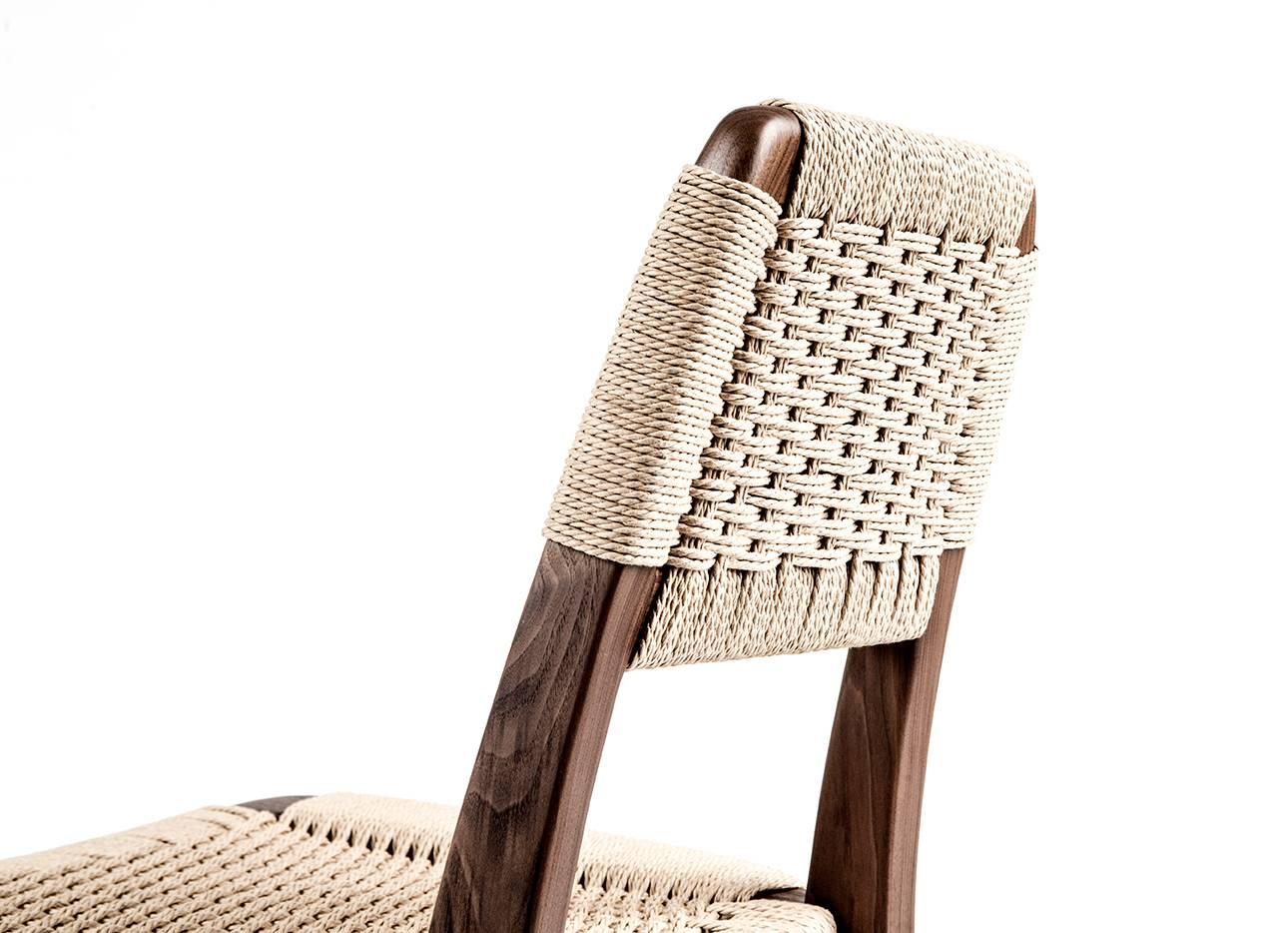Gewebter dänischer Kordelstuhl, Hartholz, maßgefertigt, Mid-Century Modern Stil, Esszimmer im Angebot 2