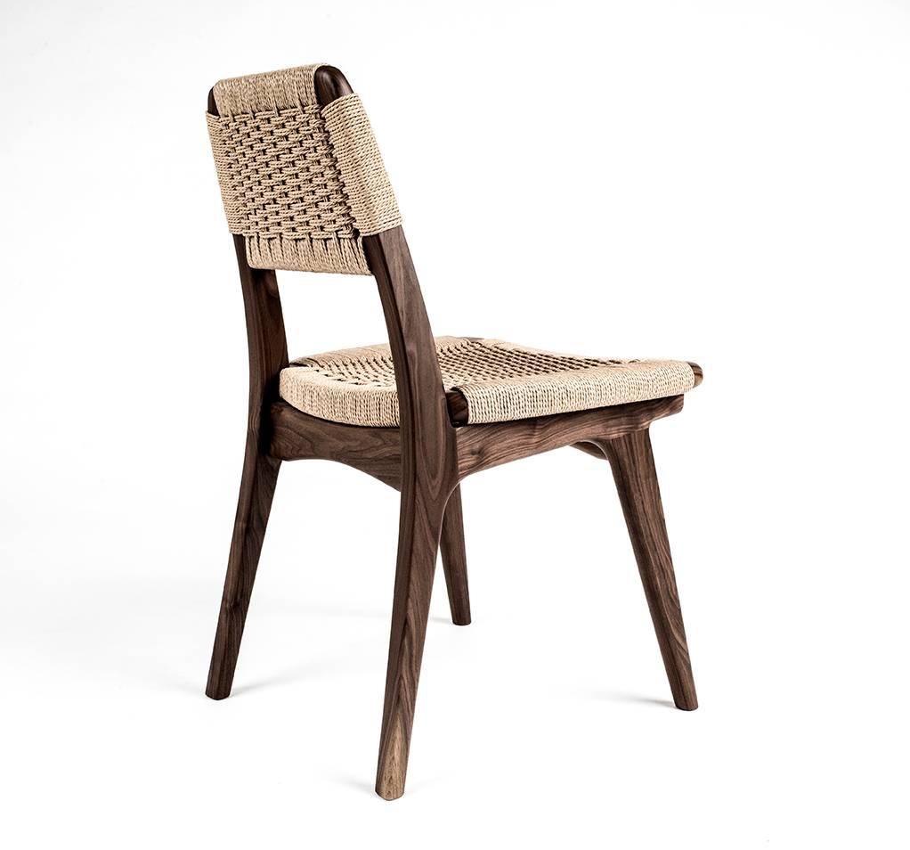 Gewebter dänischer Kordelstuhl, Hartholz, maßgefertigt, Mid-Century Modern Stil, Esszimmer (Handgefertigt) im Angebot