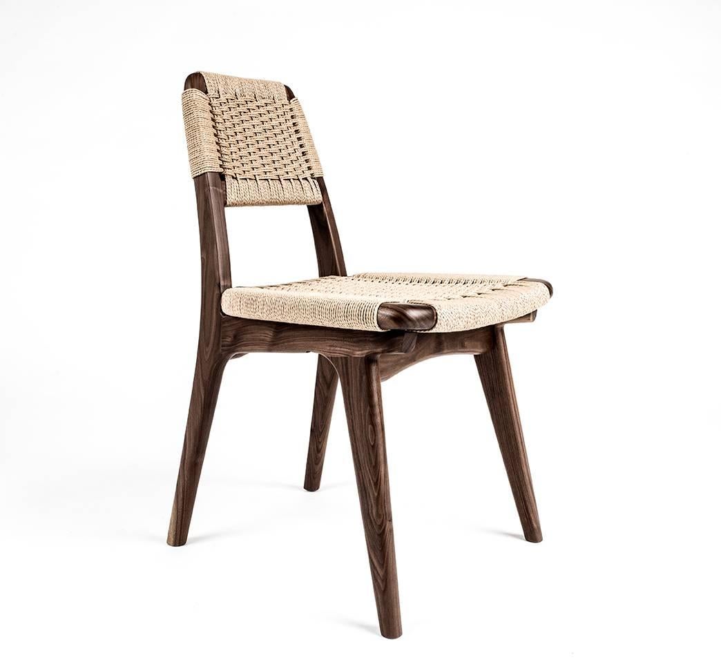 Américain Chaise en corde danoise tissée, bois de feuillus, sur mesure, style moderne du milieu du siècle, pour salle à manger en vente