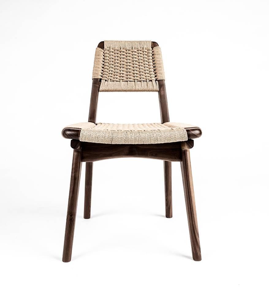 Gewebter dänischer Kordelstuhl, Hartholz, maßgefertigt, Mid-Century Modern Stil, Esszimmer (Cord) im Angebot