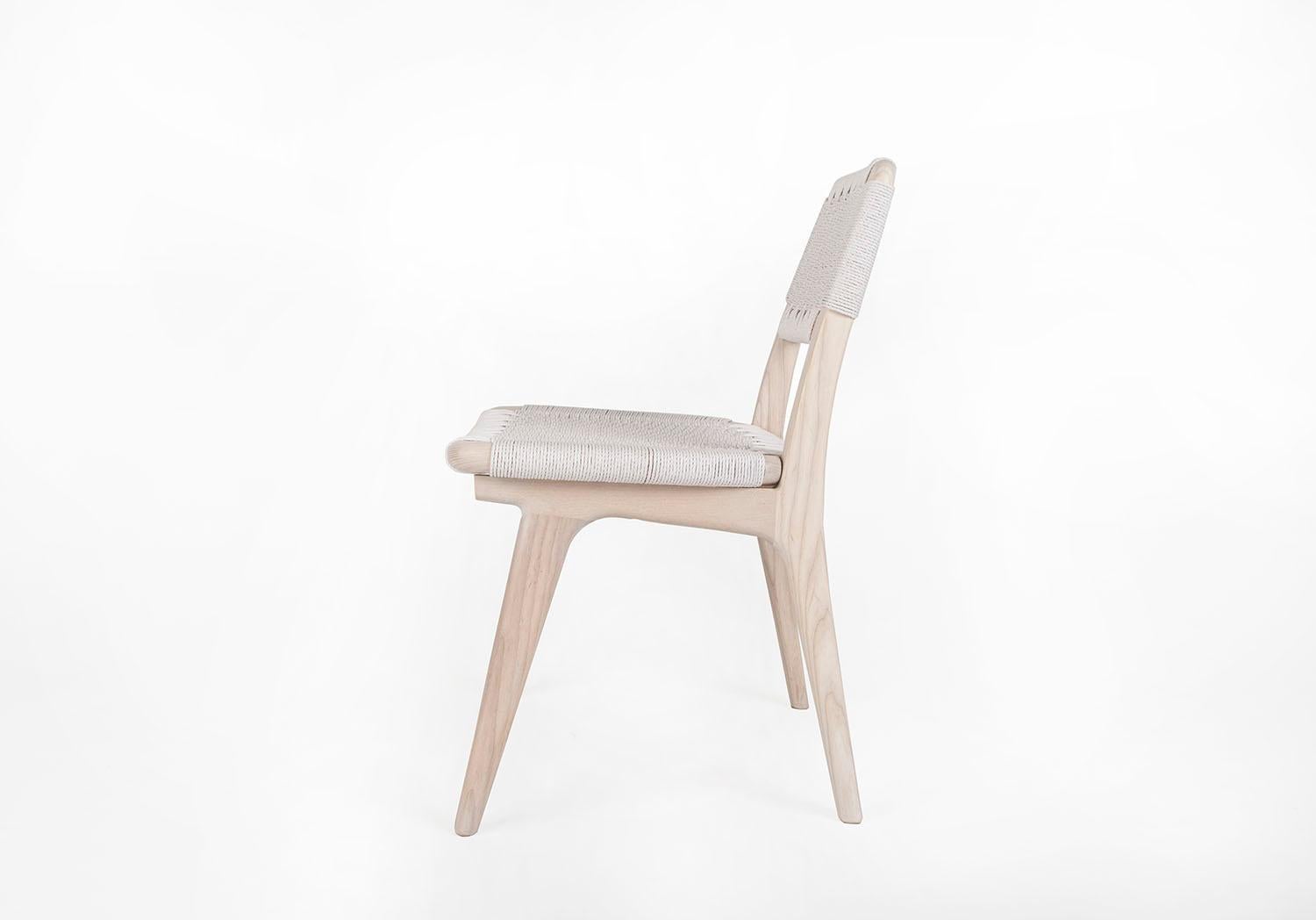 Woven Danish Cord Chair, Esche weiß gebeizt, Hartholz, Custom, Dining (Moderne der Mitte des Jahrhunderts) im Angebot