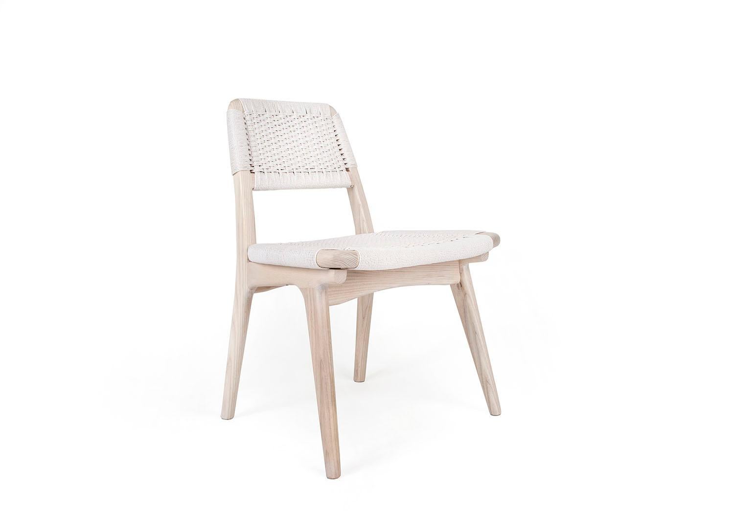 Mid-Century Modern Woven Danish Cord Chair, Pickled White Ash, Hardwood, Custom, Dining For Sale