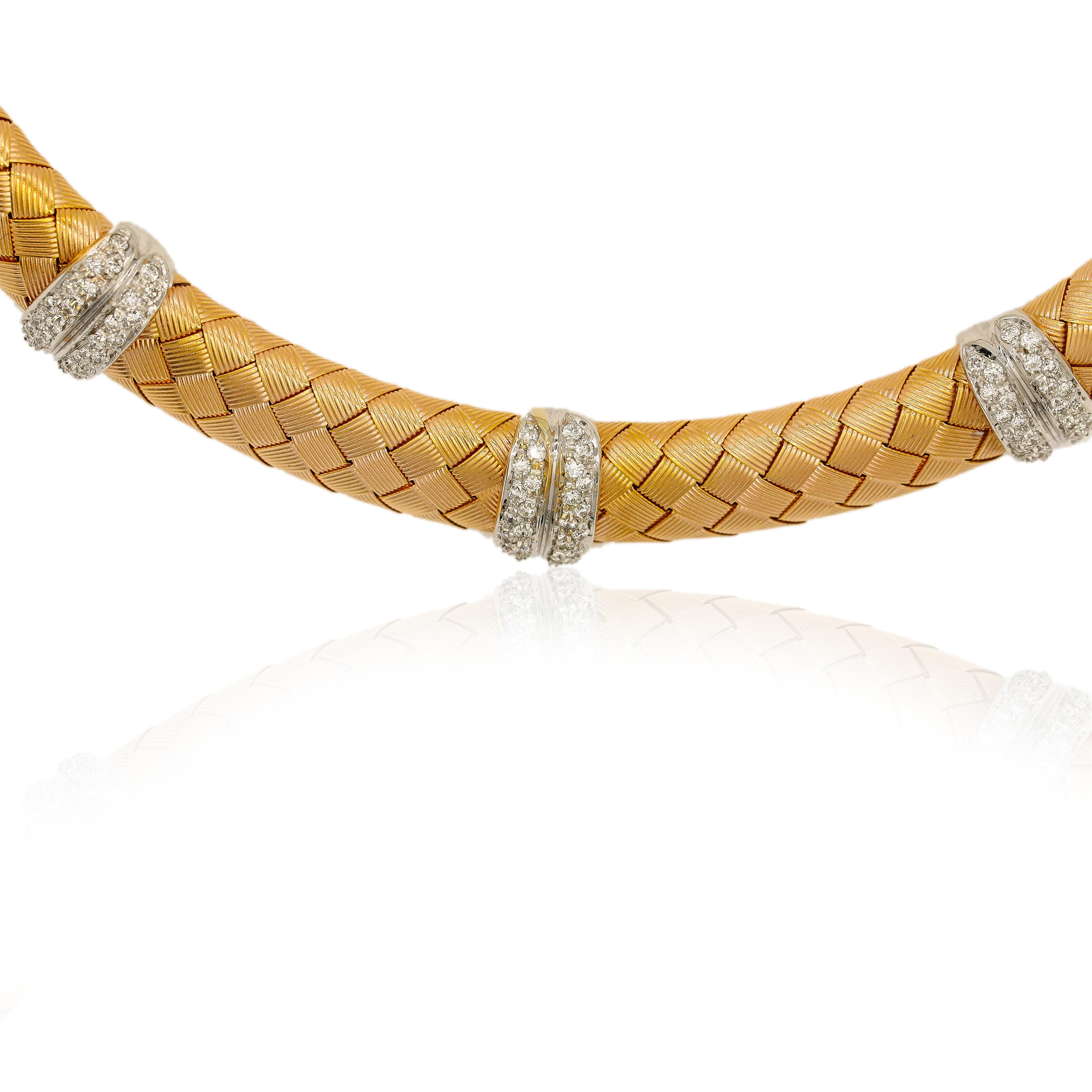 Modern Woven Design 18 Karat Rose Gold and 1 Carat Diamond Choker Necklace