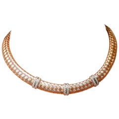 Woven Design 18 Karat Rose Gold and 1 Carat Diamond Choker Necklace