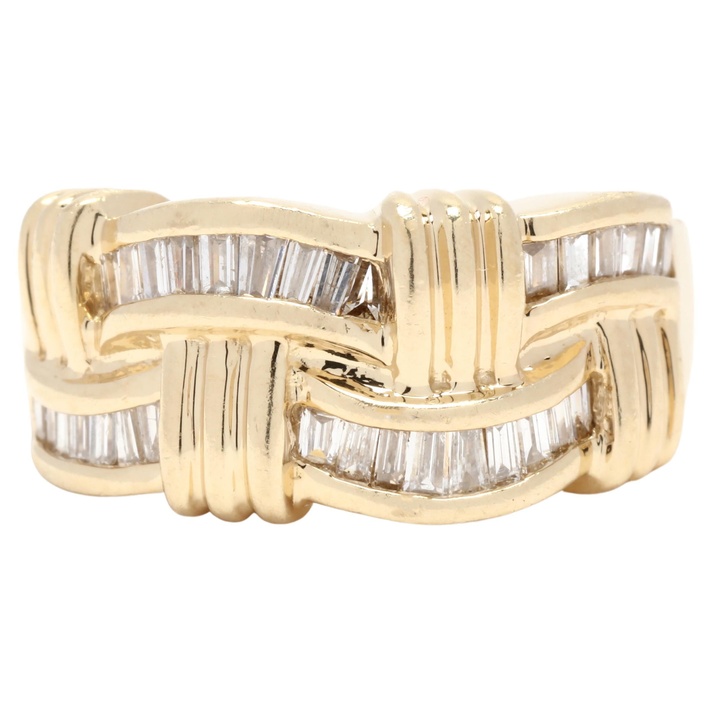 Woven Diamond Band Ring, 14K Yellow Gold, Diamond Wave For Sale
