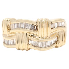 Vintage Woven Diamond Band Ring, 14K Yellow Gold, Diamond Wave